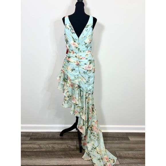 Mac Duggal Floral Ruffle Hem Dress Size 8 Hi-Low Asymmetrical Party Cocktail - Picture 3 of 7